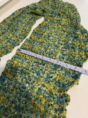 Blue & Chartreuse Green Loose Knit Metallic Scarf / Sash  shawl wrap